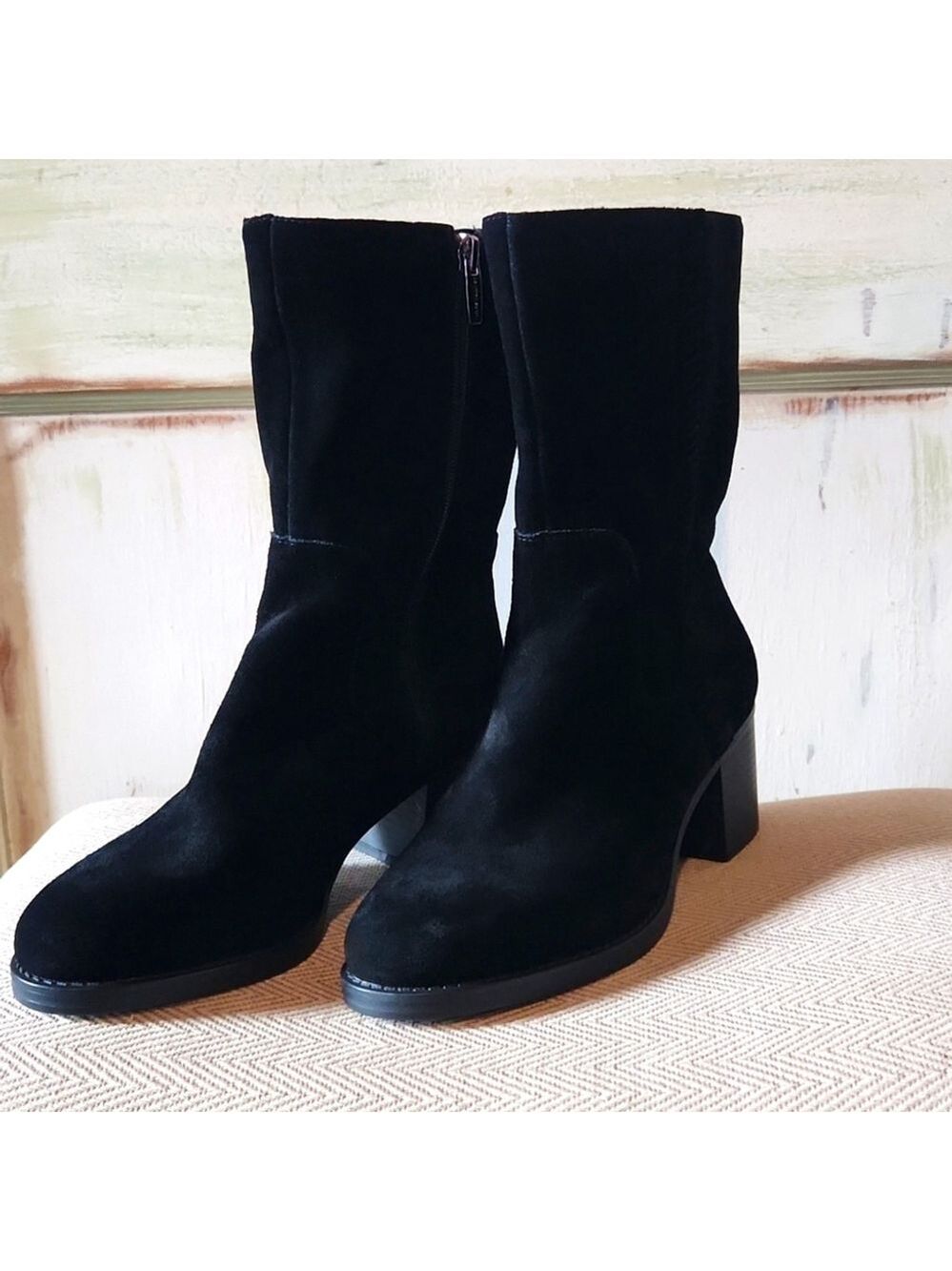 Vince Camuto - Suede black 2.5" heeled boots, mid-calf,zip up, sz 7, NWOT